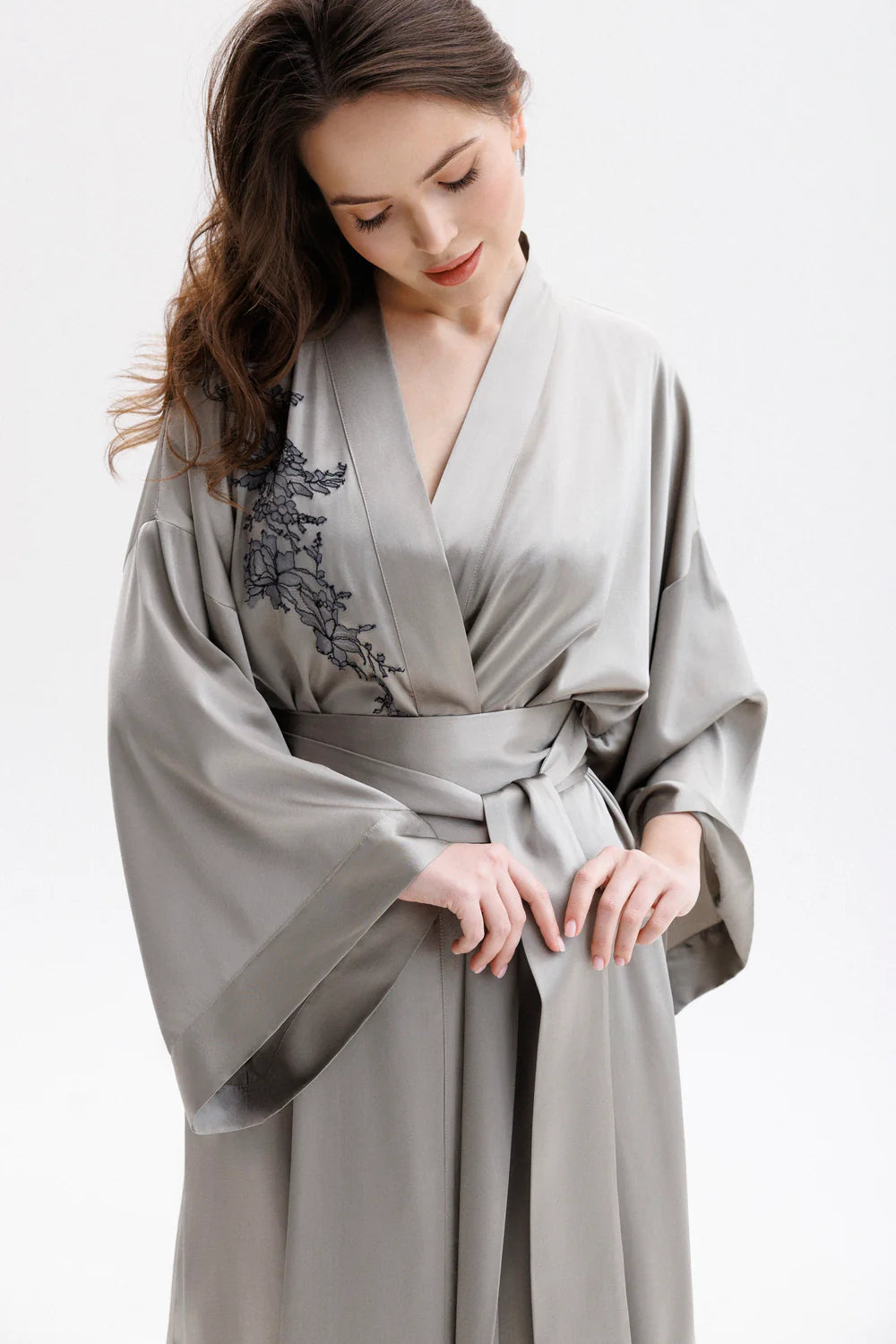 Leavers Lace Long Silk Kimono
