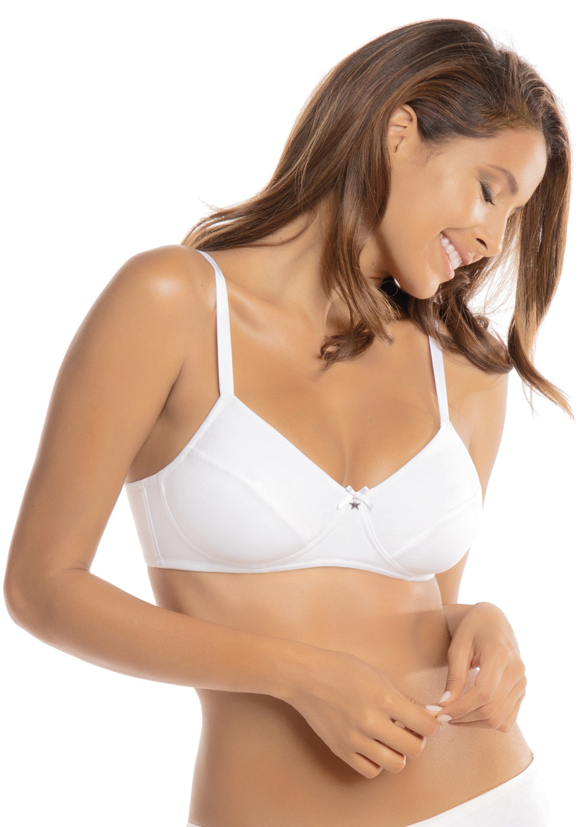 Woman WHITE Non-wired bra in a stretch cotton Cotton¤Cotton-lined