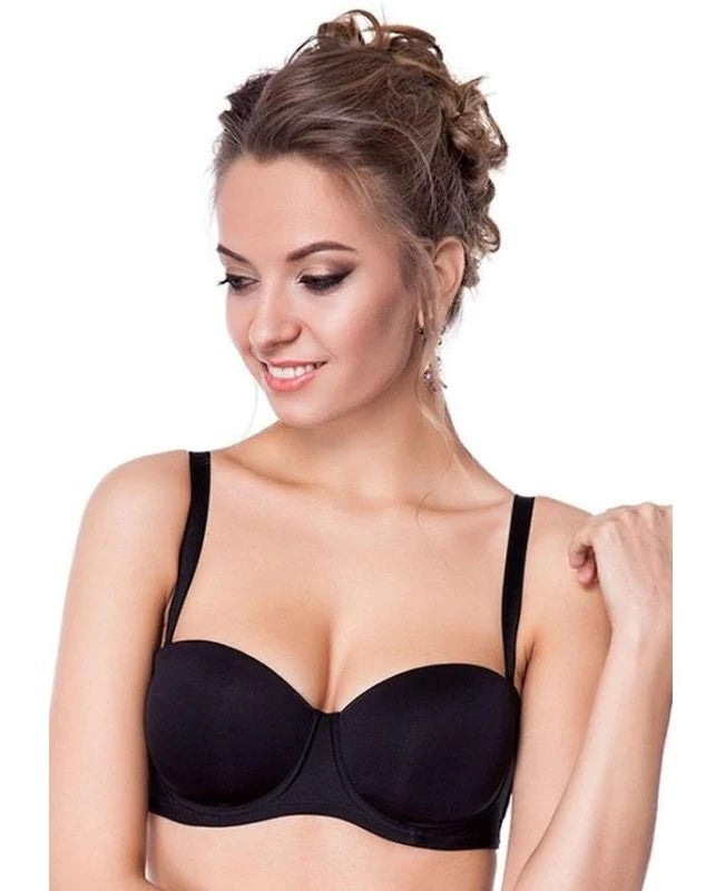 Strapless Non-Wired Push-up Bra with Interchangeable Back Straps