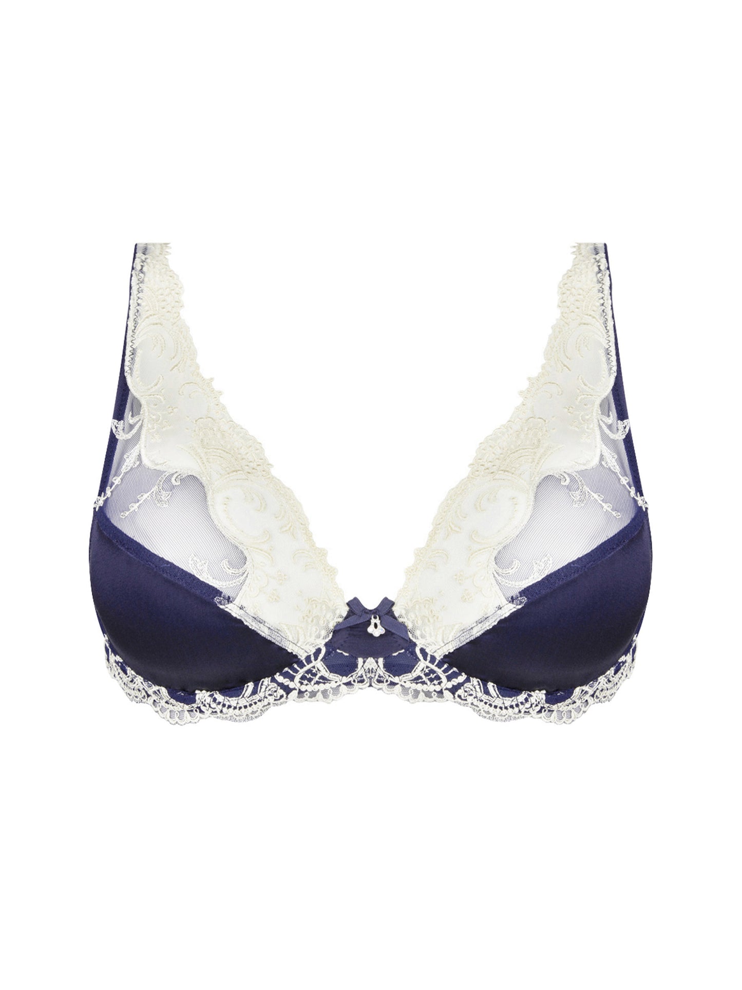 The Splendeur Soie line by Lise Charmel presents a luxurious triangle bra crafted with a satin-silk fabric and intricate Italian-made embroidery. 
