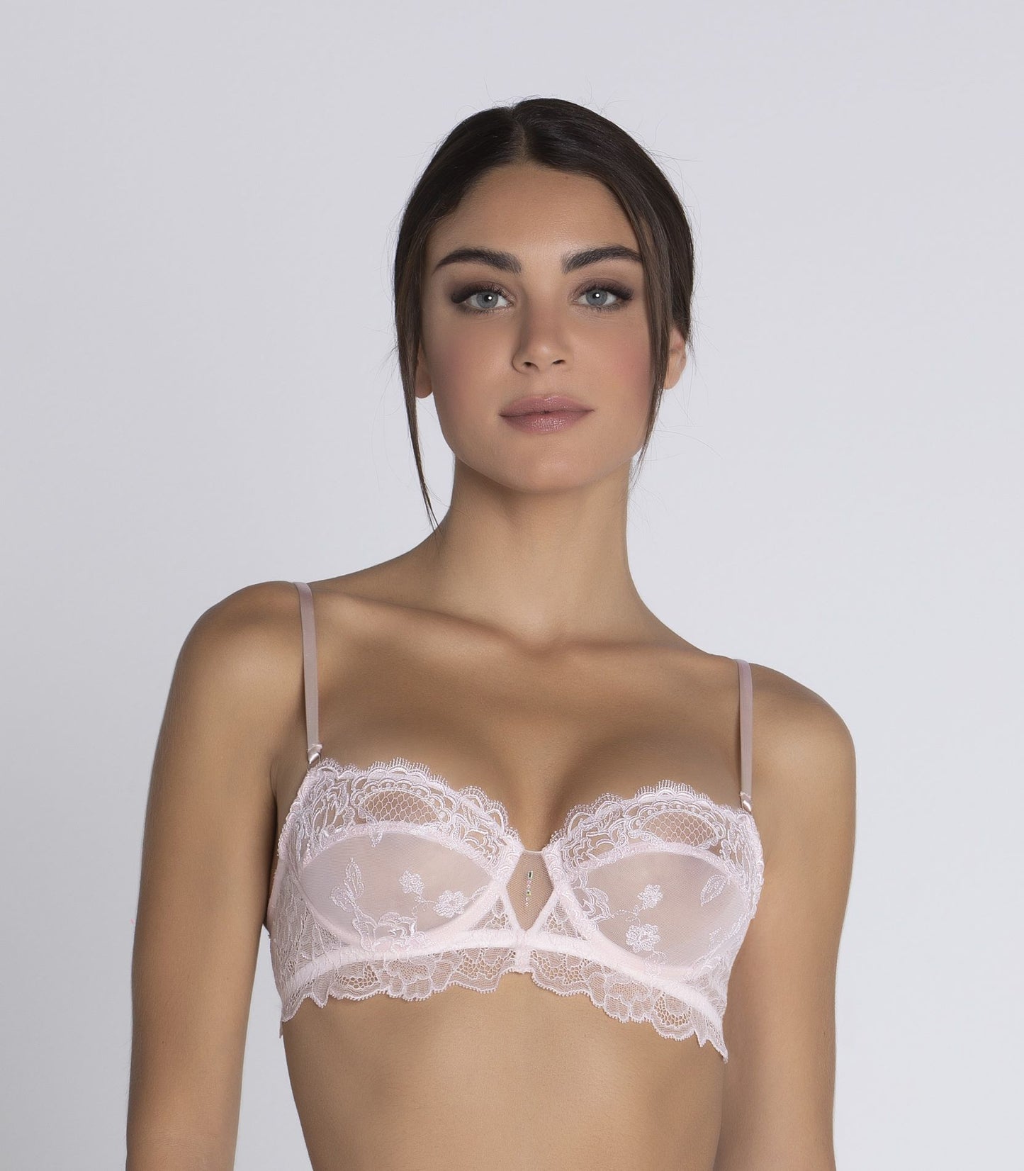 Women wearing a Sublime En Dentelle Demi Cup Bra in rose colour.