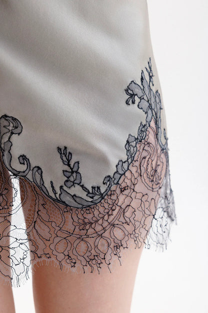 Leavers Lace Short Silk Slip Dress