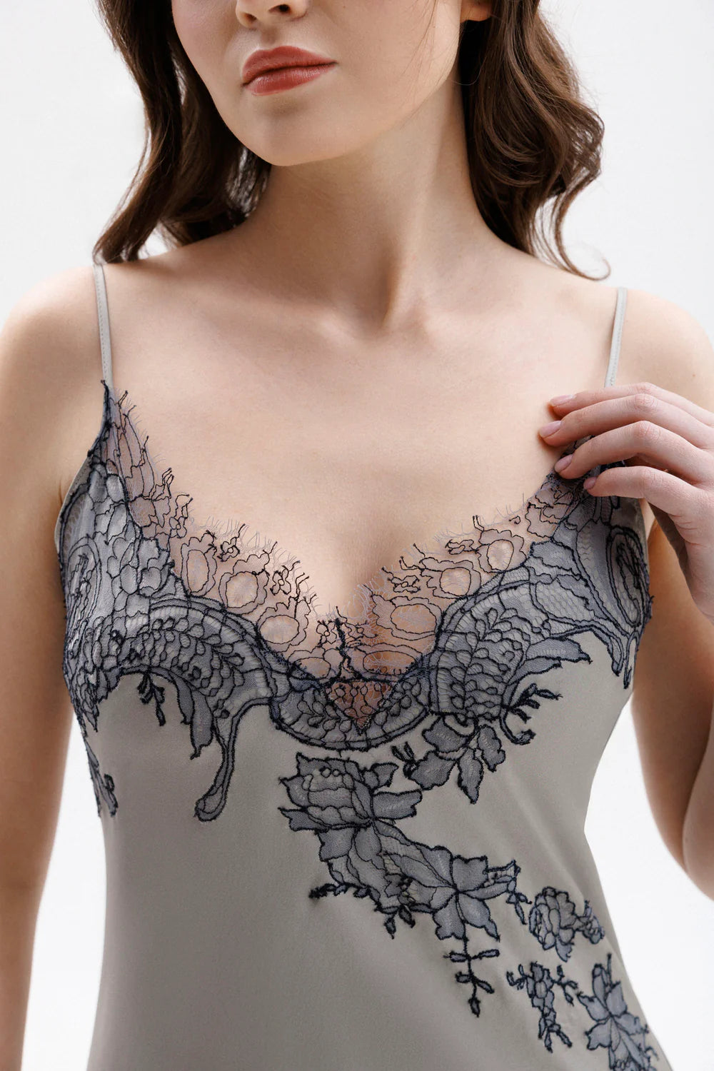 Leavers Lace Long Silk Slip Dress