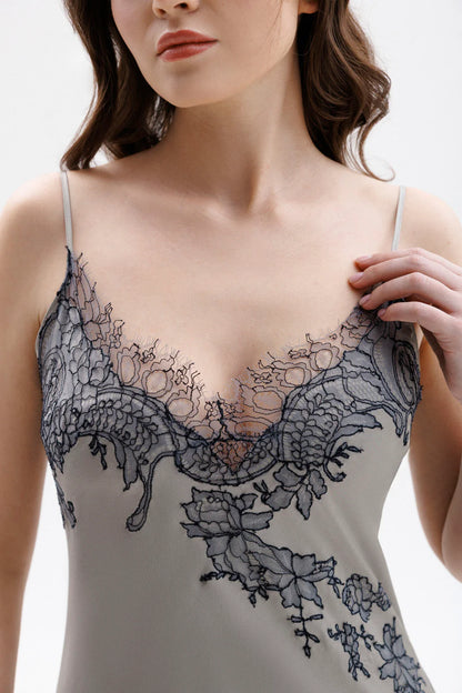 Leavers Lace Long Silk Slip Dress