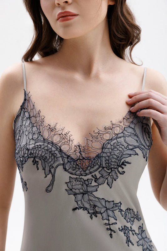 Leavers Lace Long Silk Slip Dress