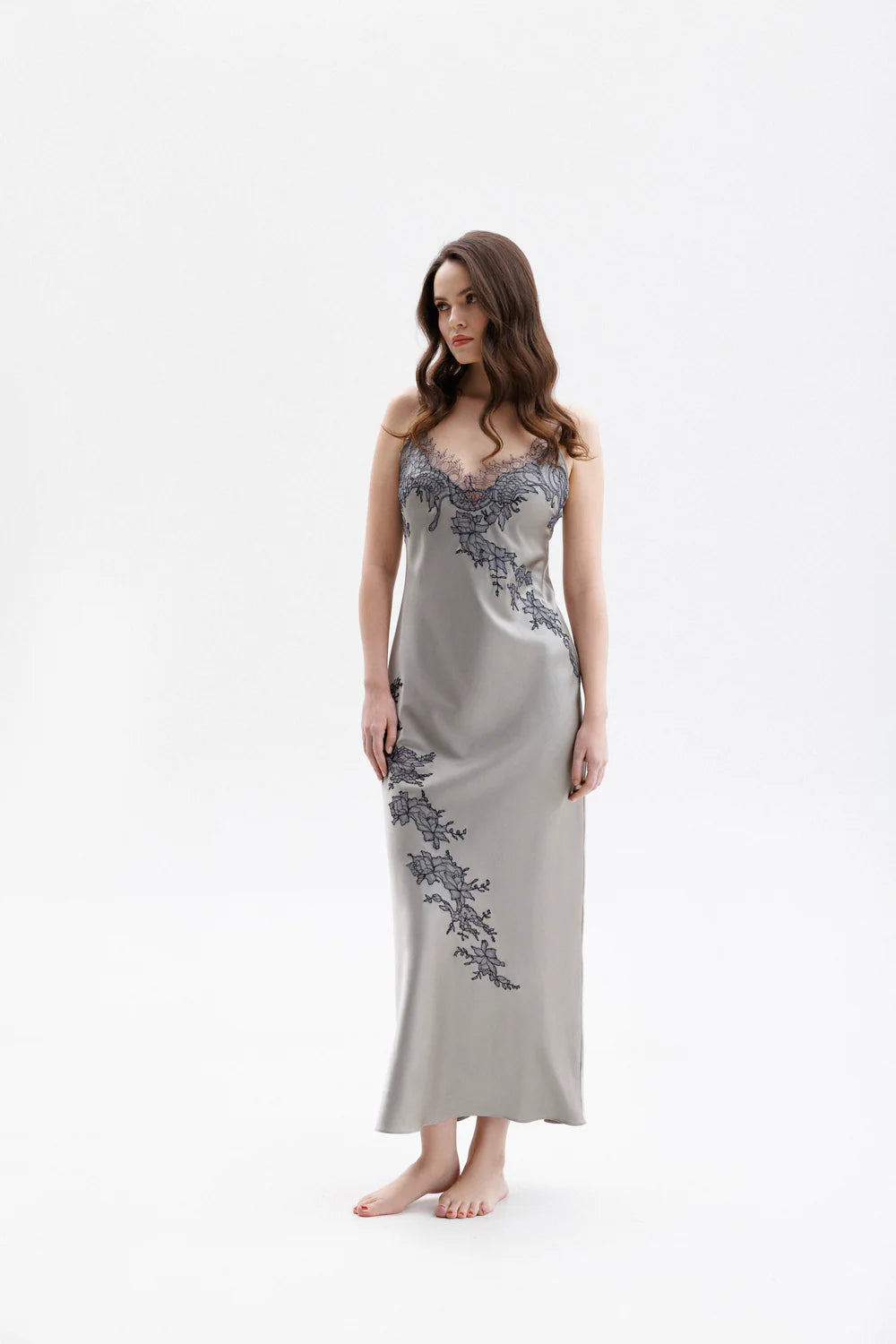 Leavers Lace Long Silk Slip Dress