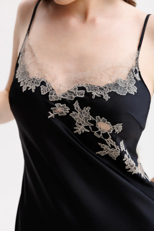 Caudry Lace Long Silk Slip Dress