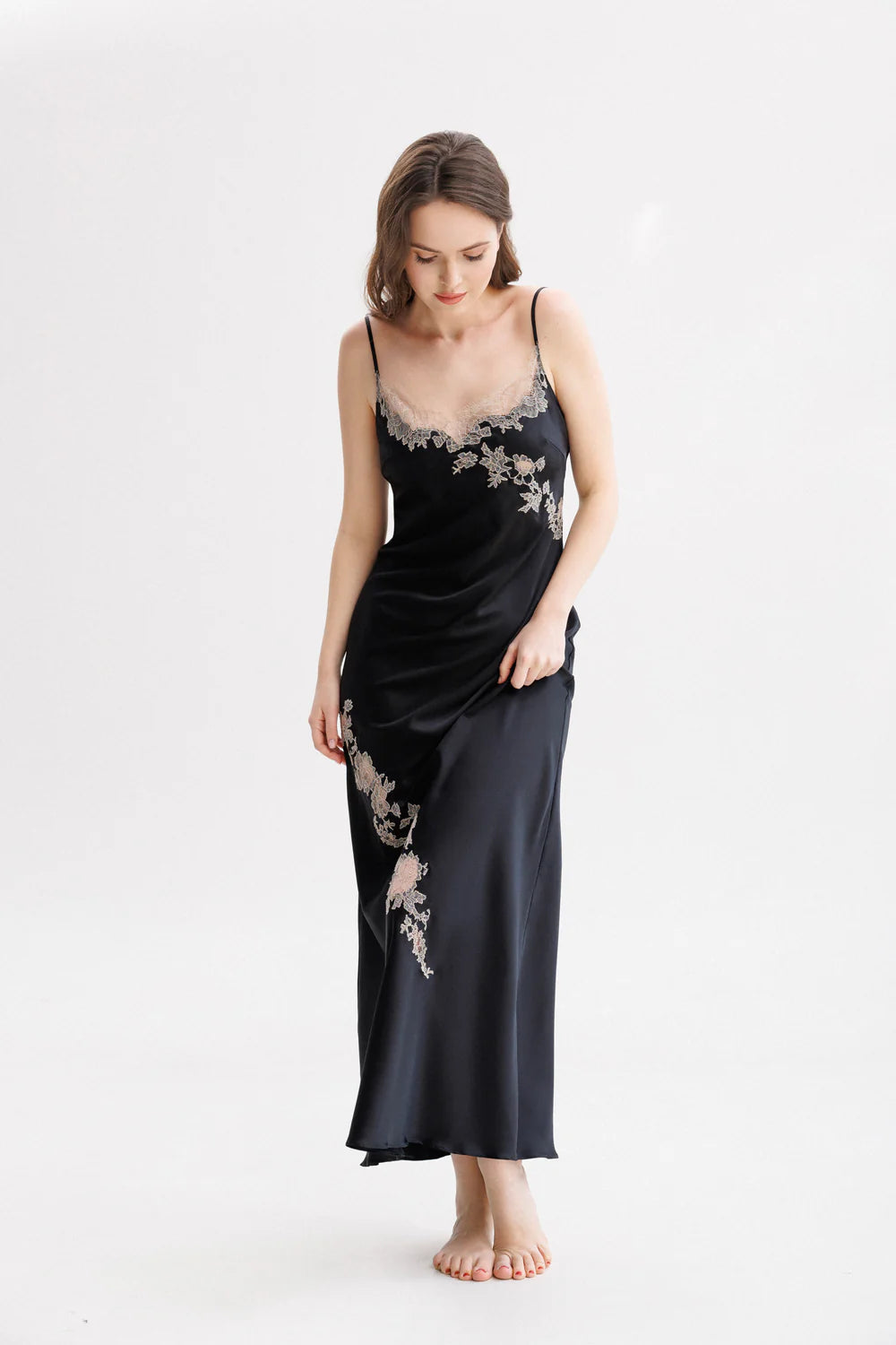 Caudry Lace Long Silk Slip Dress