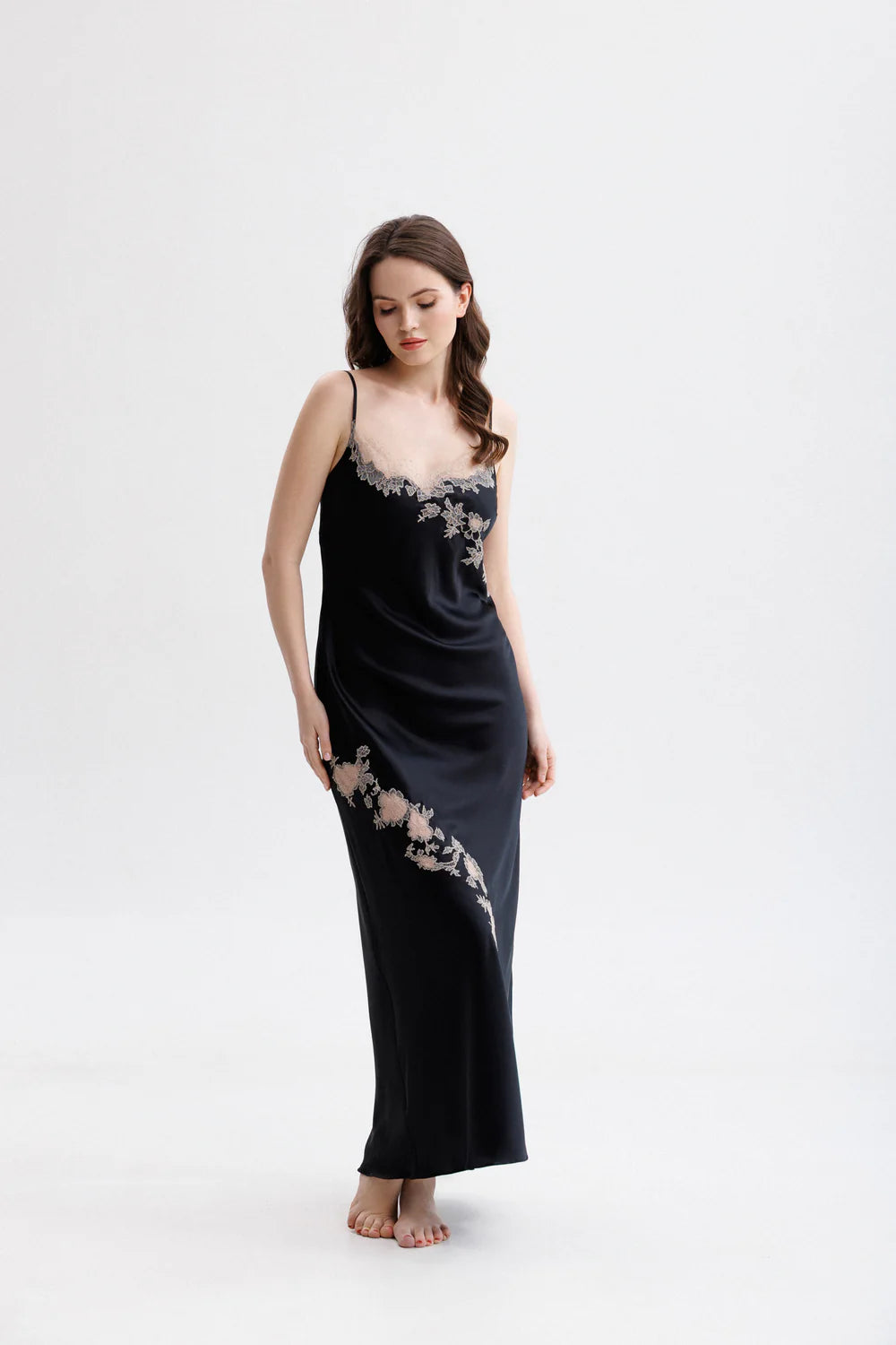 Caudry Lace Long Silk Slip Dress