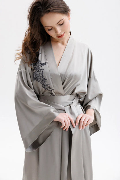 Leavers Lace Long Silk Kimono