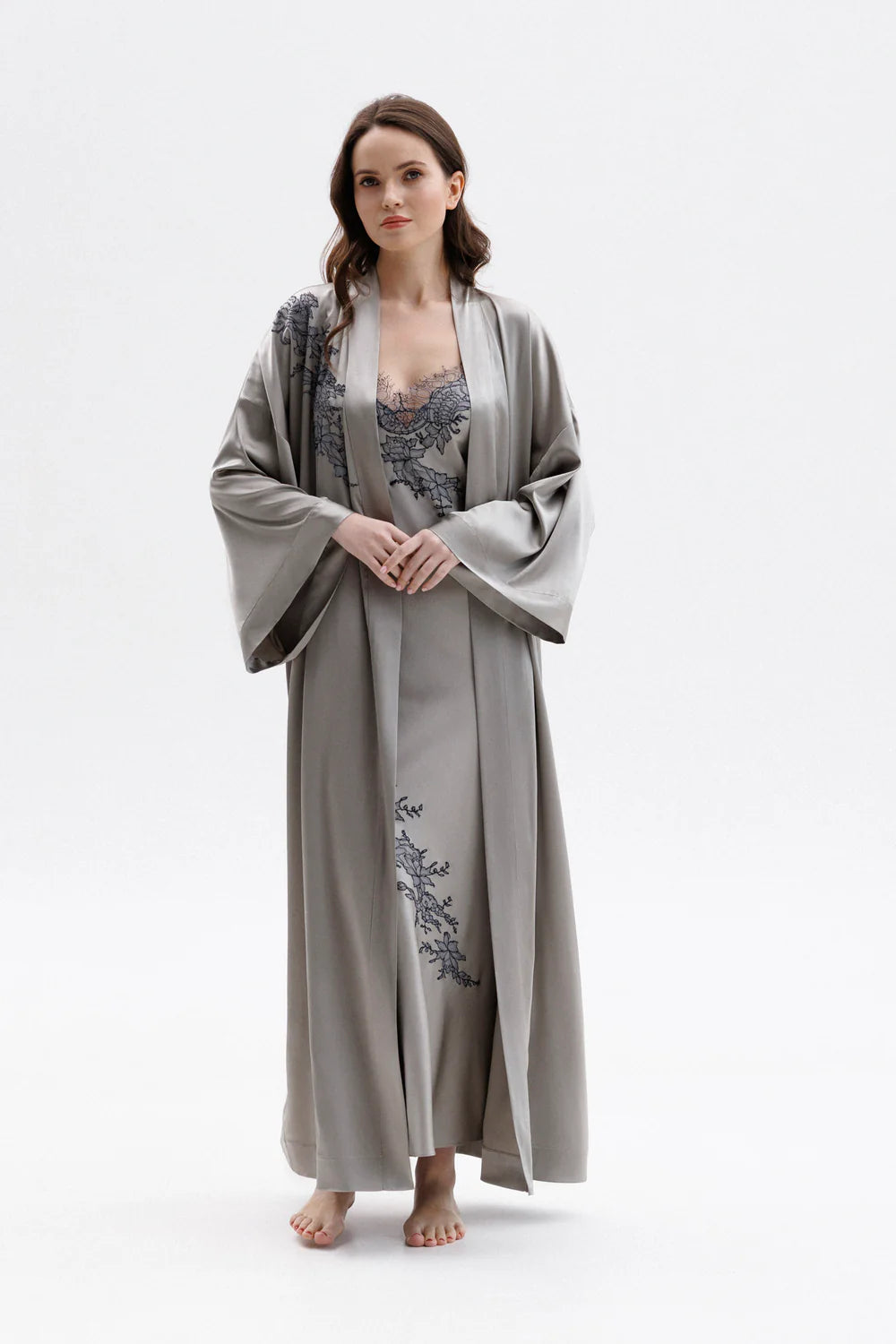 Leavers Lace Long Silk Kimono