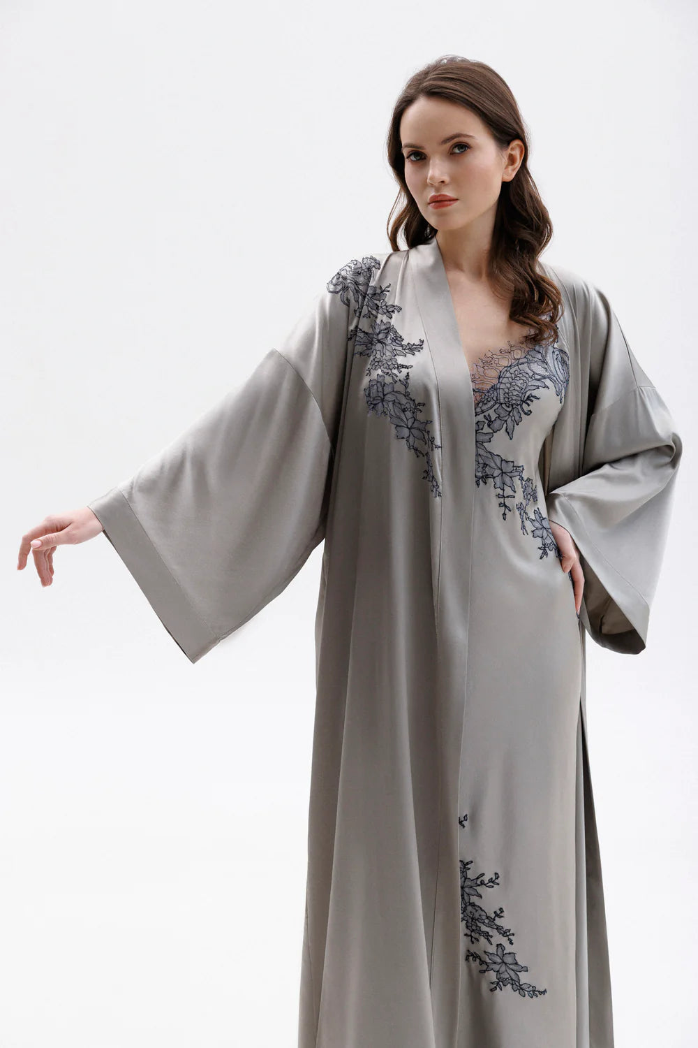 Leavers Lace Long Silk Kimono