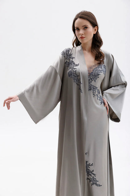Leavers Lace Long Silk Kimono