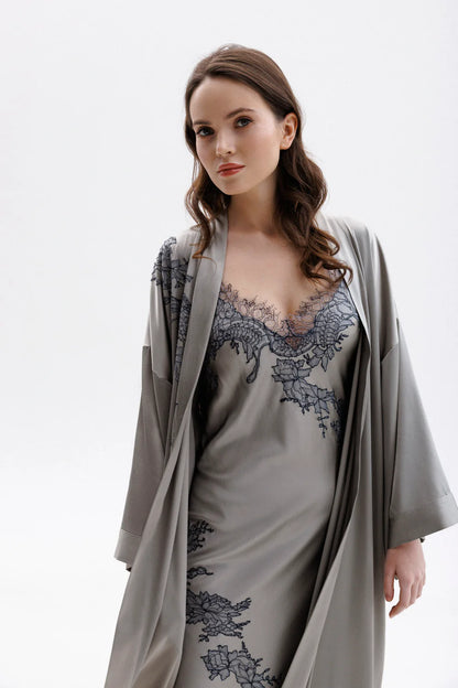 Leavers Lace Long Silk Kimono