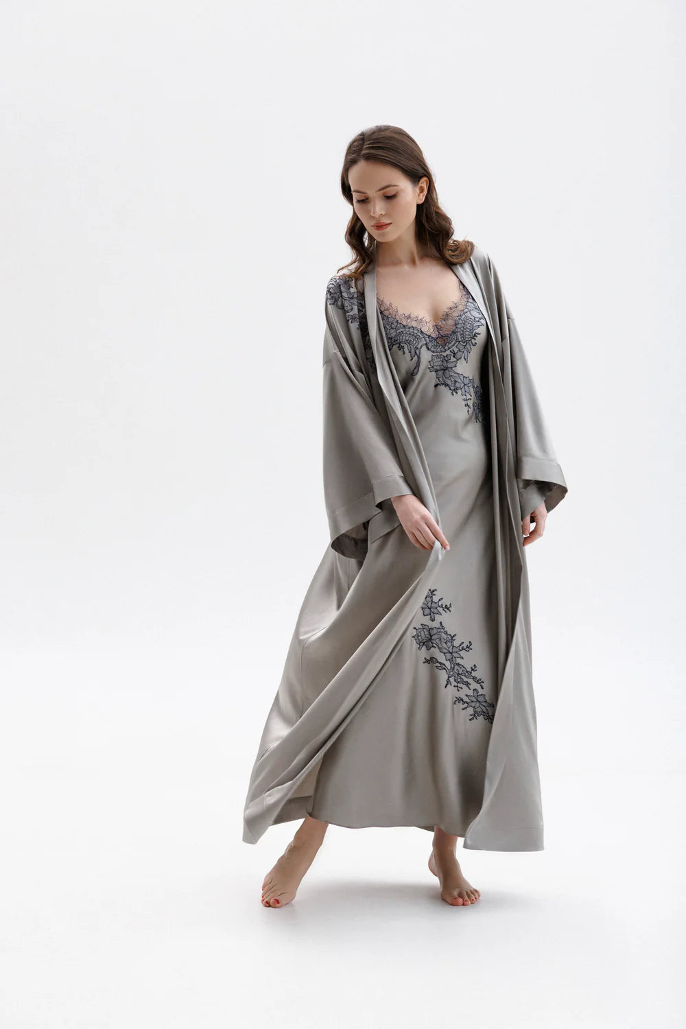 Leavers Lace Long Silk Kimono