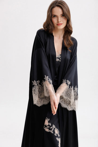 Caudry Lace Long Silk Kimono