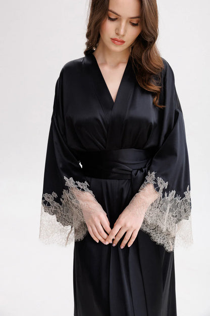 Caudry Lace Long Silk Kimono