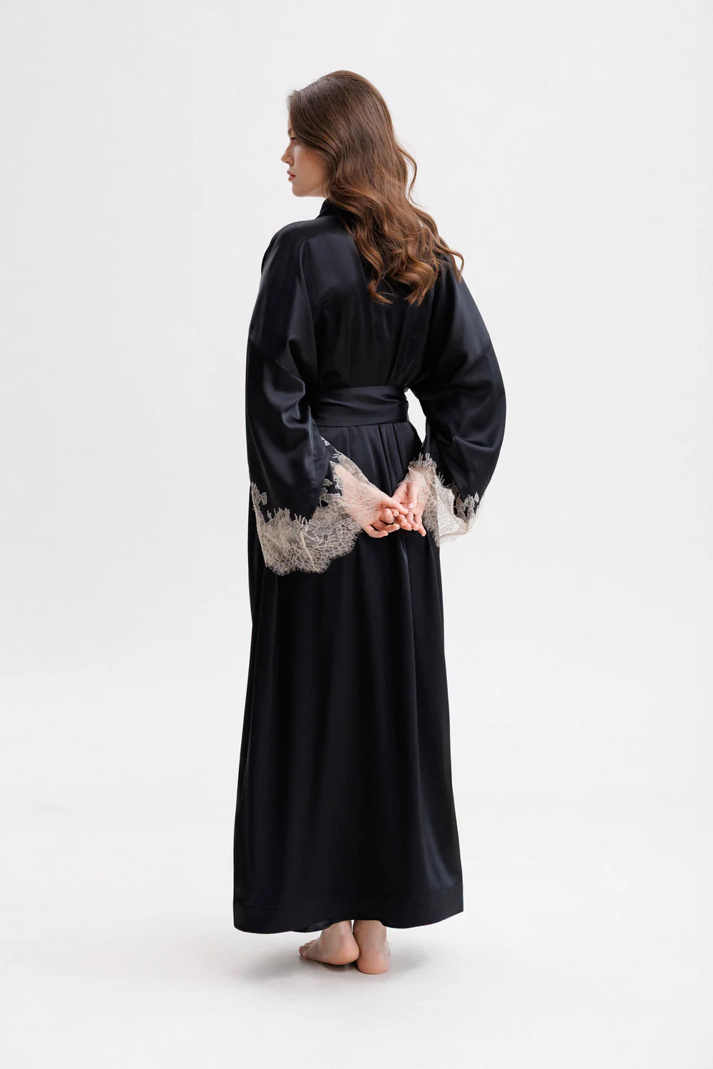 Caudry Lace Long Silk Kimono
