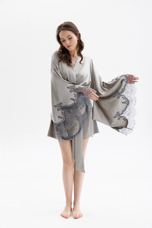 Leavers Lace Short Silk Kimono