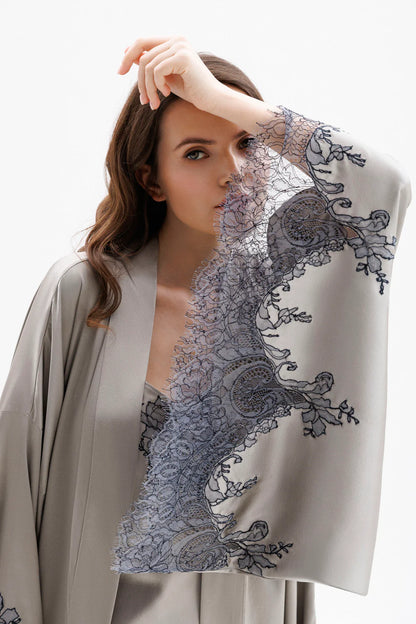 Leavers Lace Short Silk Kimono