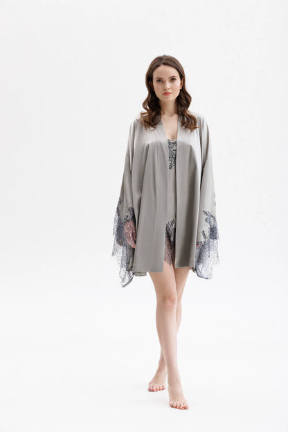 Leavers Lace Short Silk Kimono