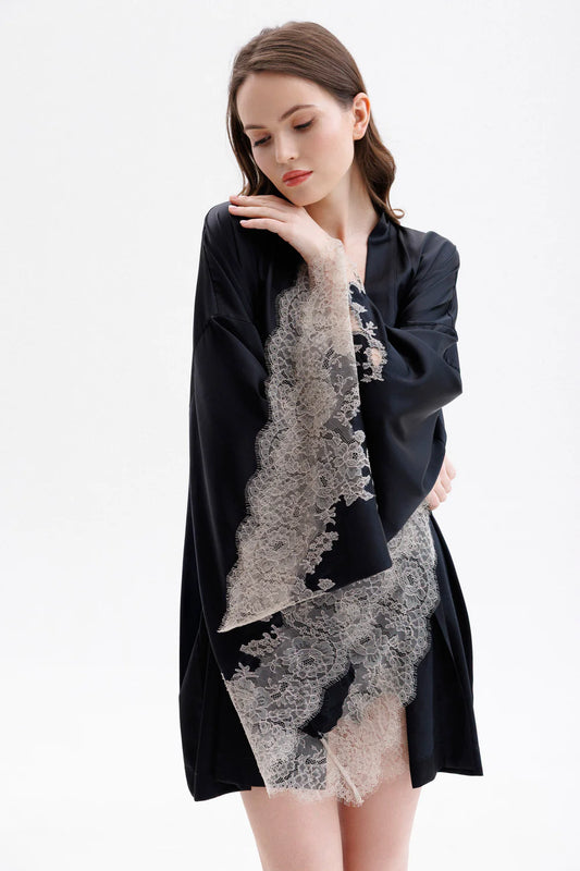Caudry Lace Short Silk Kimono