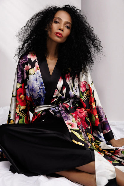 Wild Bloom Long Silk Robe