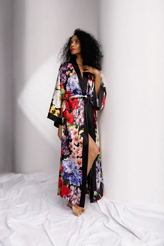 Wild Bloom Long Silk Robe