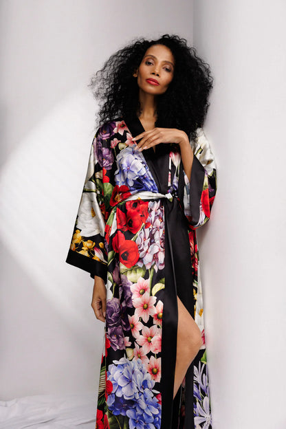 Wild Bloom Long Silk Robe