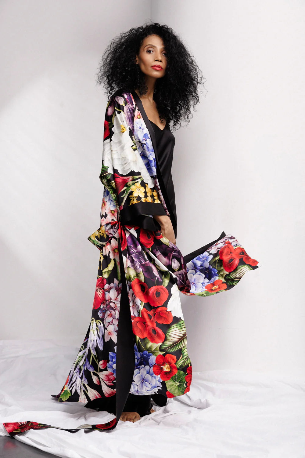 Wild Bloom Long Silk Robe
