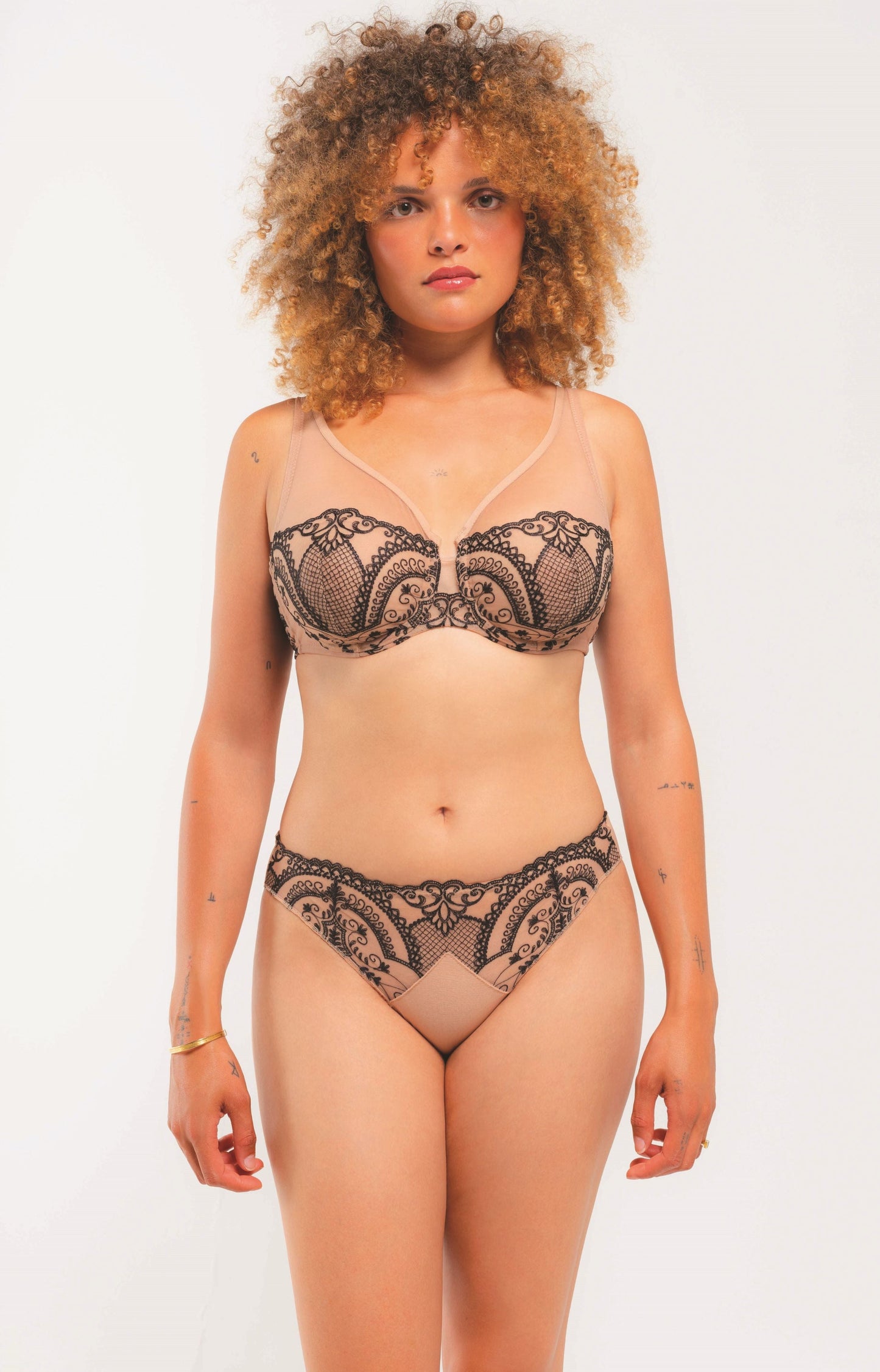 Luxuriously embroidered foulard bra and brief by Louisa Bracq, Paris at DiModa Lingerie Toronto.