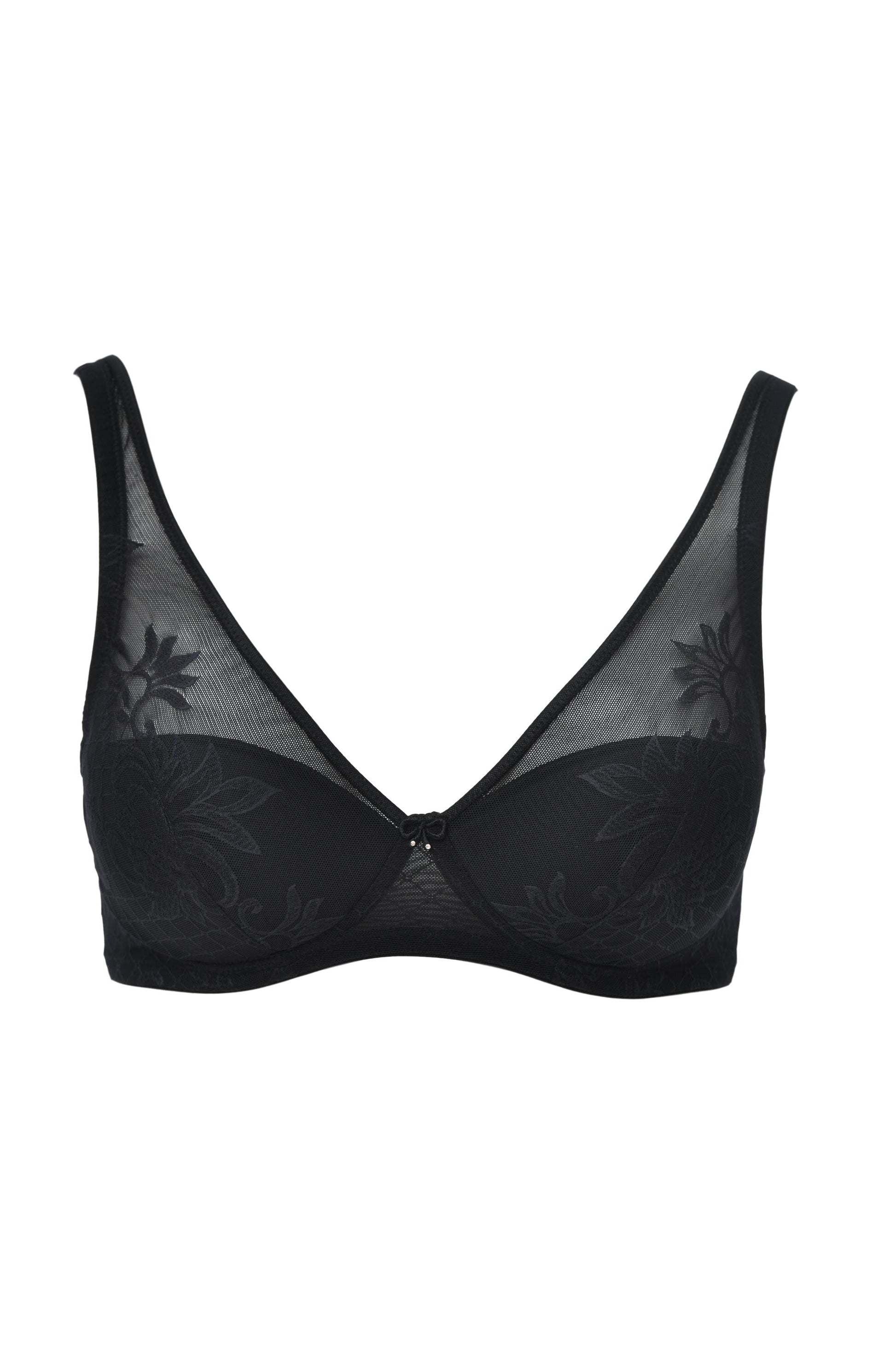 This Italian-crafted wireless bra from Leilieve's Free line utilizes a soft, elastic Jacquard fabric, featuring a distinctive amalgam of floral and geometric patterns. Light padding (approx. 3mm) is adjoined solely along the bottom of each cup's seam, allowing the fabric to adapt to the contours of the breast.  Full coverage, wire-free 