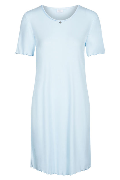 This smart casual nightgown from Rösch is composed of a light, soft, and elastic fine-rib fabric, a combination of cotton and modal that provides breathability, smoothness, and durability. The combination of the two fibers offers superior thermal regulation and superior comfort during sleep, as well as full freedom of movement for a precise fit.  Short sleeve  Round-neck with decorative detail