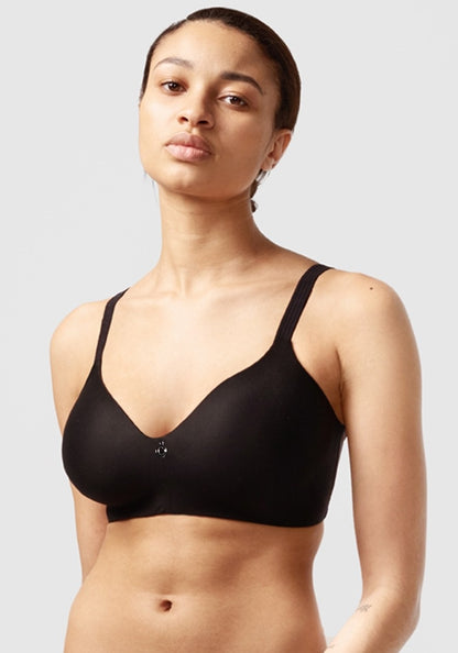 This wire-free option from the C Comfort line of bras by Chantelle is designed to provide coverage and support with lightweight, flexible cups that will create a smooth, t-shirt look without wrinkling or bulging. Constructed with a soft, brushed knit fabric, it will have the sensation of wearing a "second skin". Double lined band smooths back, hugs securely for all-day lift and comfort.