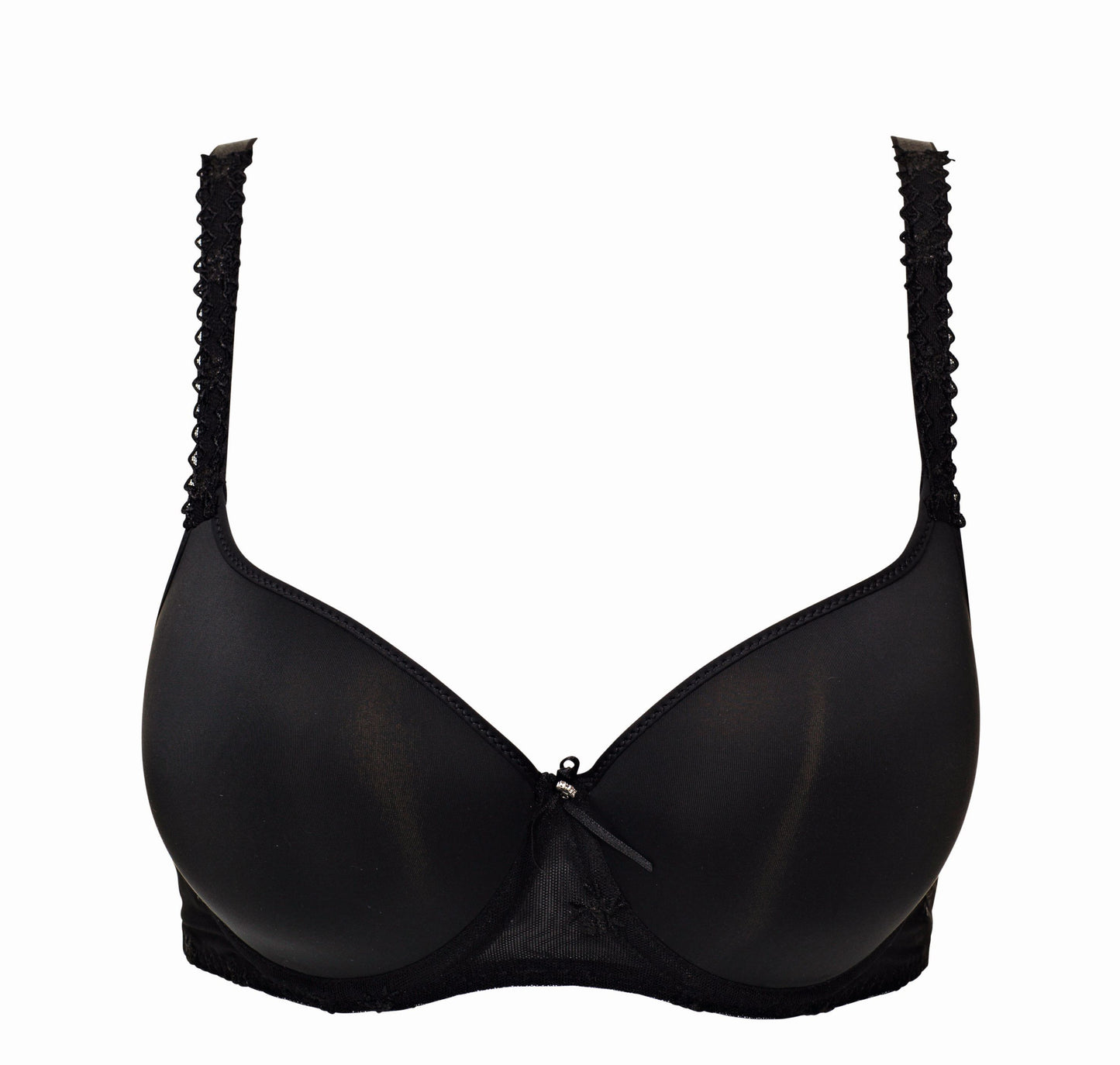 Black Louisa Bracq padded bra from the Chantilly line features iridescent medallions on the front frame, with a minimalist design intended to provide an invisible look.