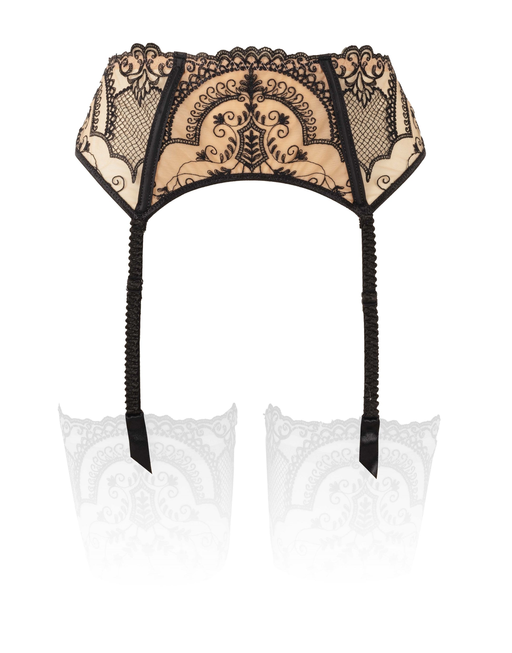 Luxuriously Embroidered Mesh Garter Belt
