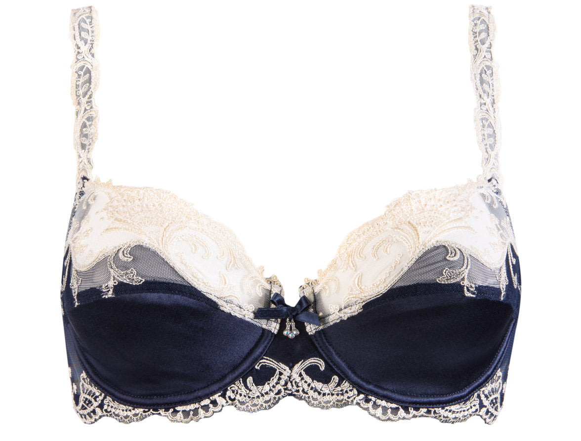 Set of satin lace with lining (bra + panties) navy blue - Shop