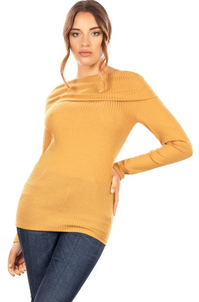 Mustard stylish long sleeve top from the Wool-Blend line by EGi from Italy at Di Moda Lingerie Toronto