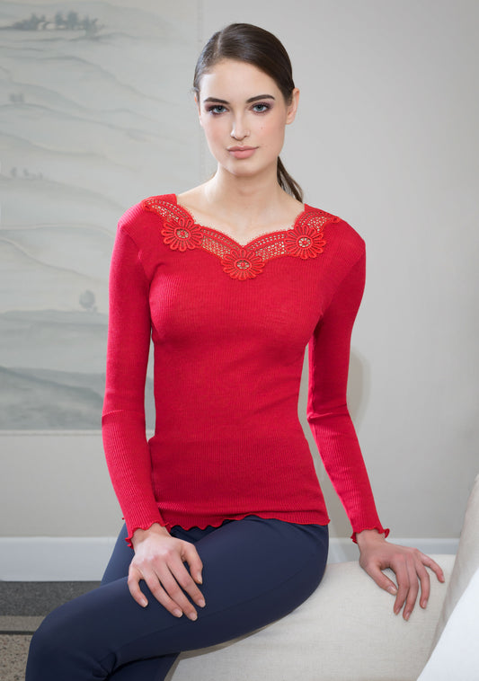 Luxury Wool-Silk Battenberg Lace Top, Made in Italy