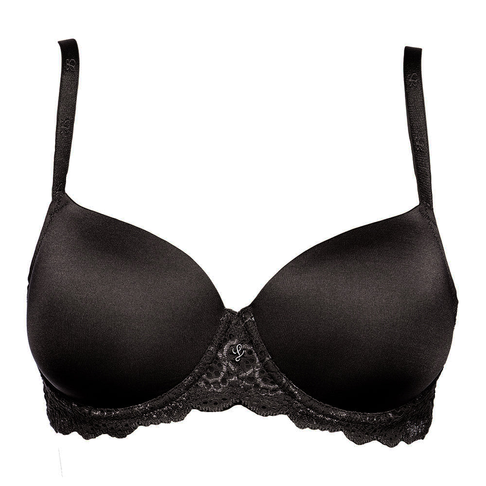 Full-coverage, padded and seamless cup bra in black colour 