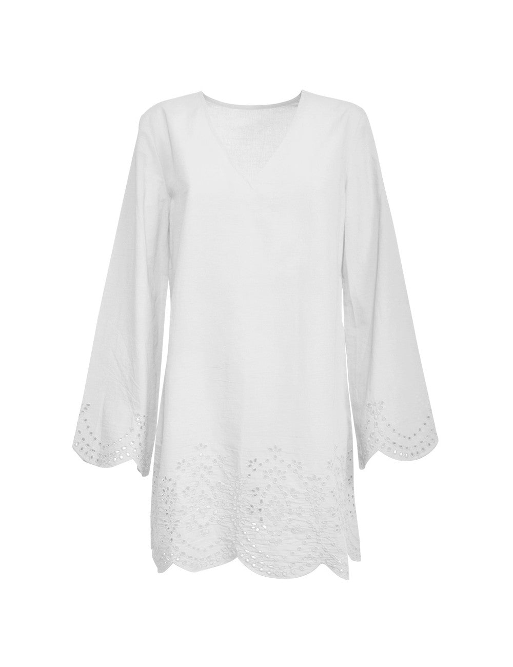 White Woven Cotton Short Kaftan by Verdissima from Italy