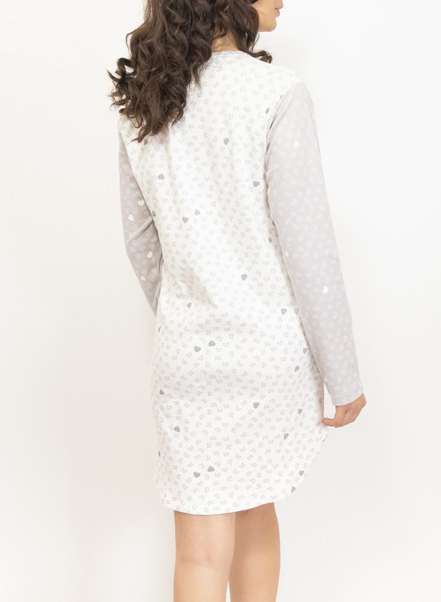 Two-Colour Long Sleeve Cotton Nightgown by SIeLEI Italy