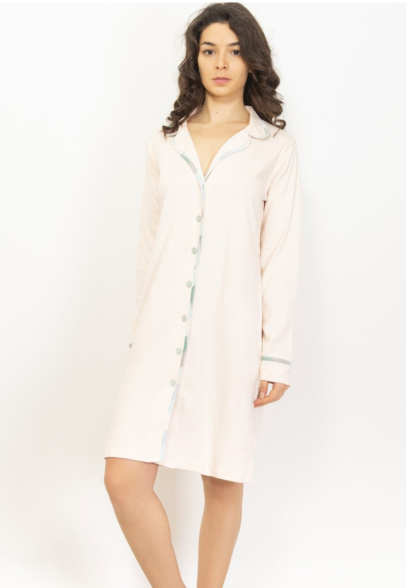 Cream, front button, cotton dressing robe by SIeLEI from Italy at Di Moda Lingerie Toronto