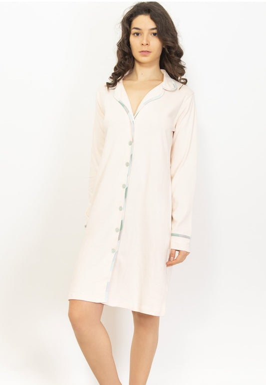 Cream, front button, cotton dressing robe by SIeLEI from Italy at Di Moda Lingerie Toronto
