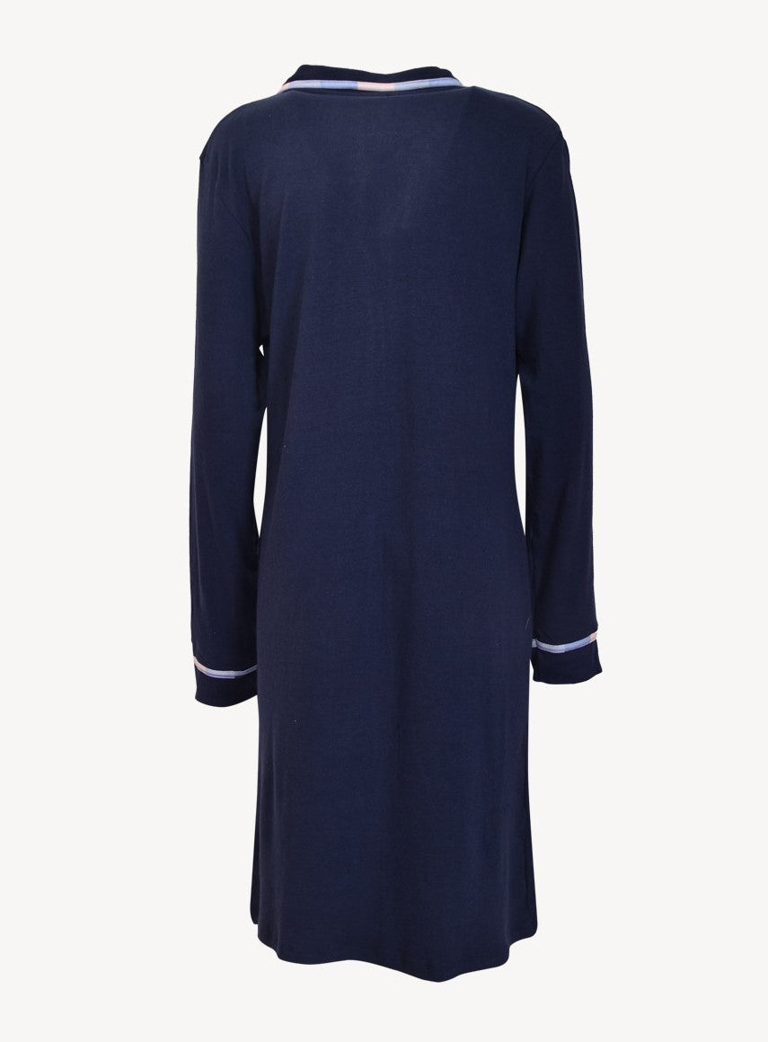 Navy blue, front button, cotton dressing robe by SIeLEI from Italy at Di Moda Lingerie Toronto