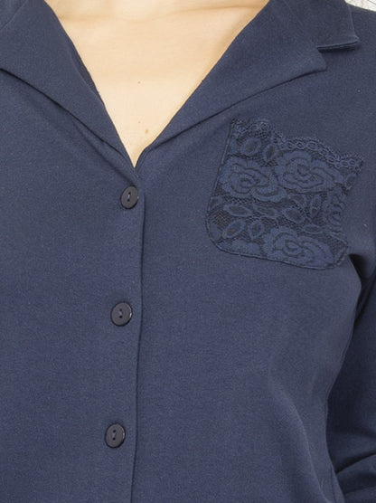 Navy blue two-piece cotton pajamas set by SIeLEI from Italy at DiModa Lingerie Toronto