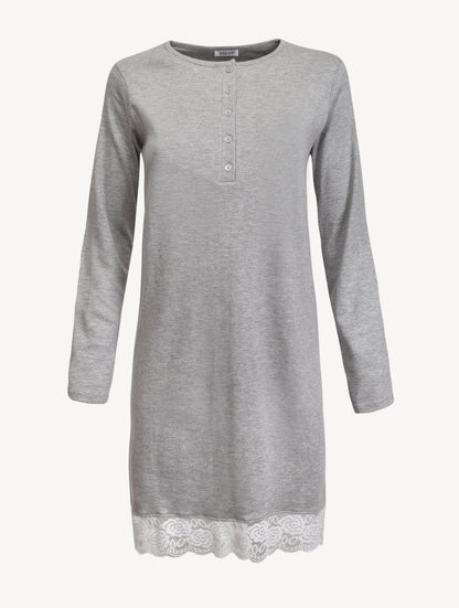 Grey Bottom Lace Cotton Nightgown by SIeLEI Italy