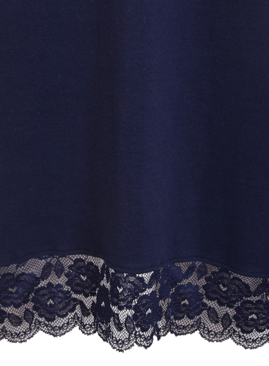 Navy Blue Bottom Lace Cotton Nightgown by SIeLEI Italy